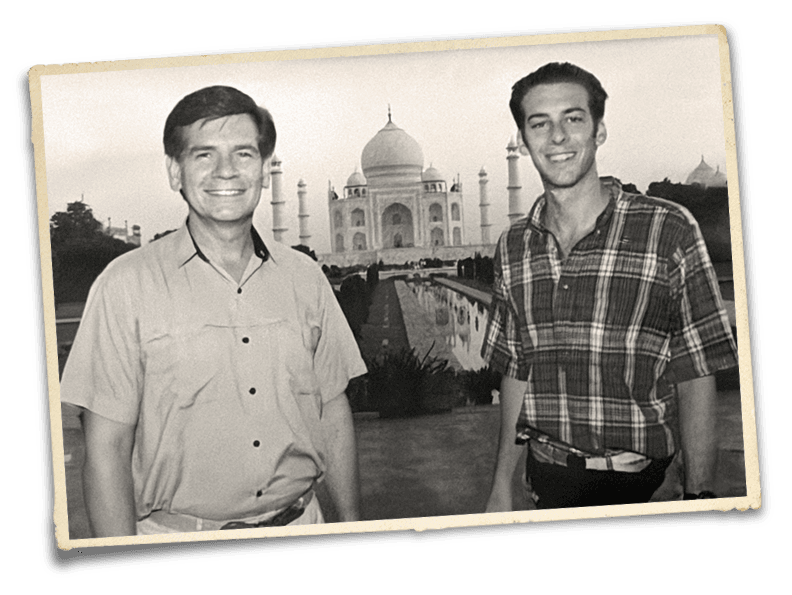 John Gilman II with his father at the Taj Mahal